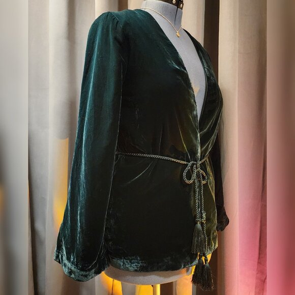 NWT H&M - Velvet Dark Emerald Green Jacket - US 8 - Picture 4 of 6